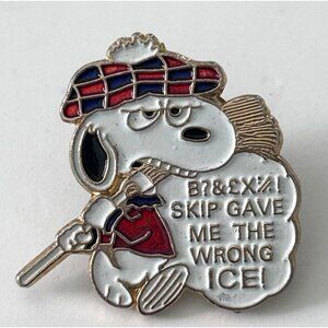 Vintage Snoopy Curling Lapel Pin Skip Gave Me The Wrong Ice Taiwan